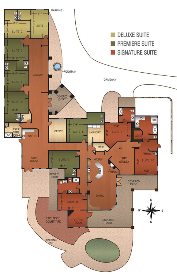 The floorplan for the Galleria Tucson Assisted Living Home
